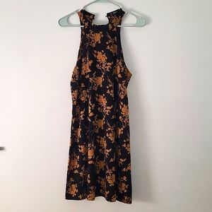 Halter Neck Black Floral Dress